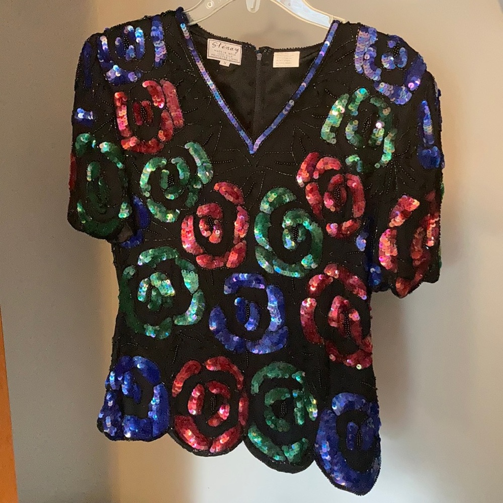 Vintage Stenay 100% Silk Sequin Beaded Top